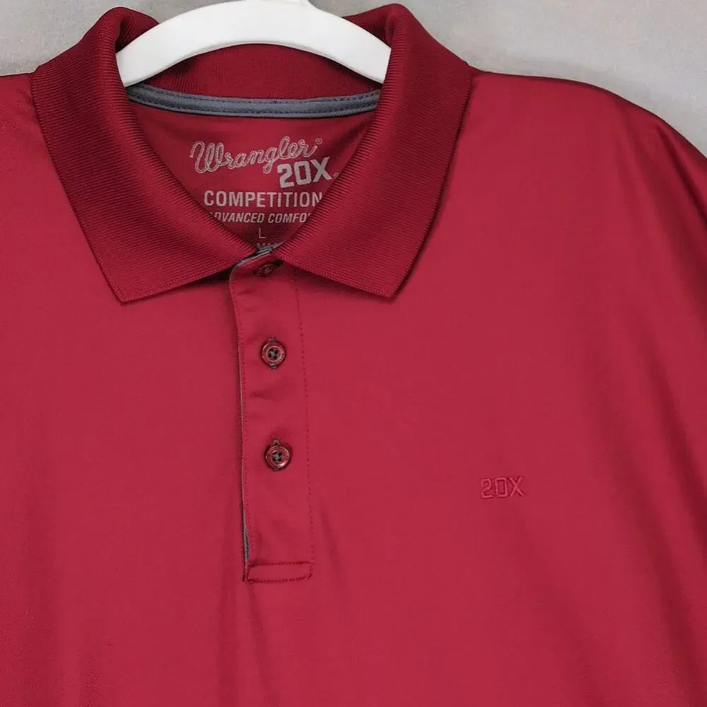 Wrangler‎ 20X Competition Men's L Red Polo Shirt, Quick Dry Workwear Western